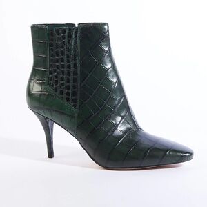 Vince Camuto Green Croc-Embossed Pointed Toe Ankle Bootie